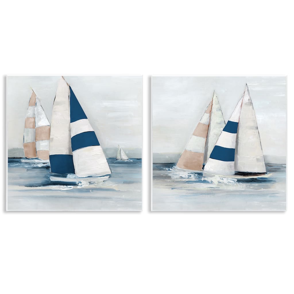 Stupell Sailboat Fleet Voyage Wall Plaque Art Design By Sally Swatland (Set of 2)