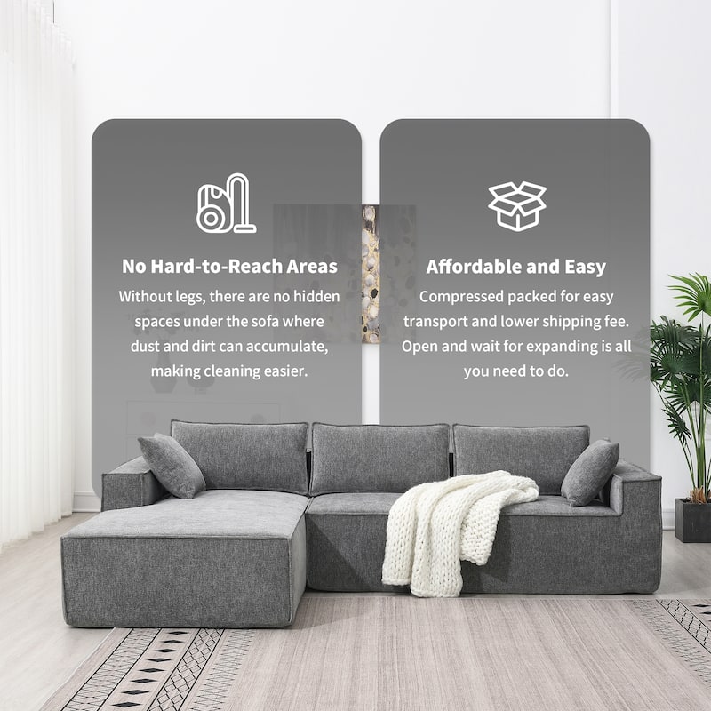 111.5" L-Shaped 4-Seater Modular Sofa with Chaise, 2 Pillows, Wrinkle-Resistant Chenille, and All-Sponge Construction