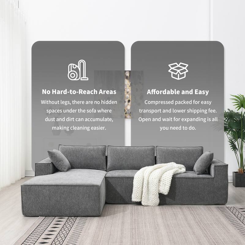 Chenille Free Combination Sofa Set with 2 Pillows, 111.5*72" Modular Sectional Sofa for Livingroom L-Shaped Compressed Sofa