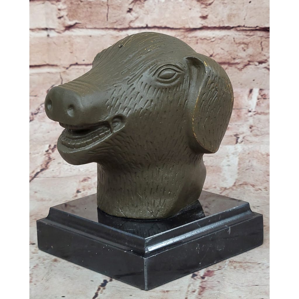 Bronze Pig Boar Head Statue Realistic Farmhouse Sculpture Decor