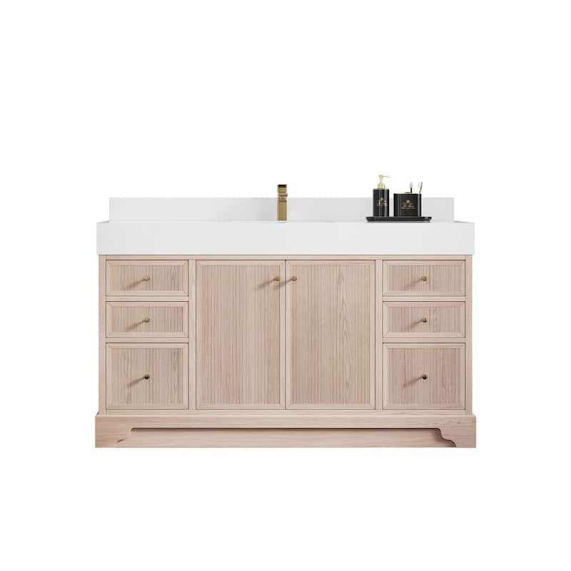 Willow Collections 60 in. W x 22 in. D Manhattan Oak Wood Single Sink Bathroom Vanity with Countertop