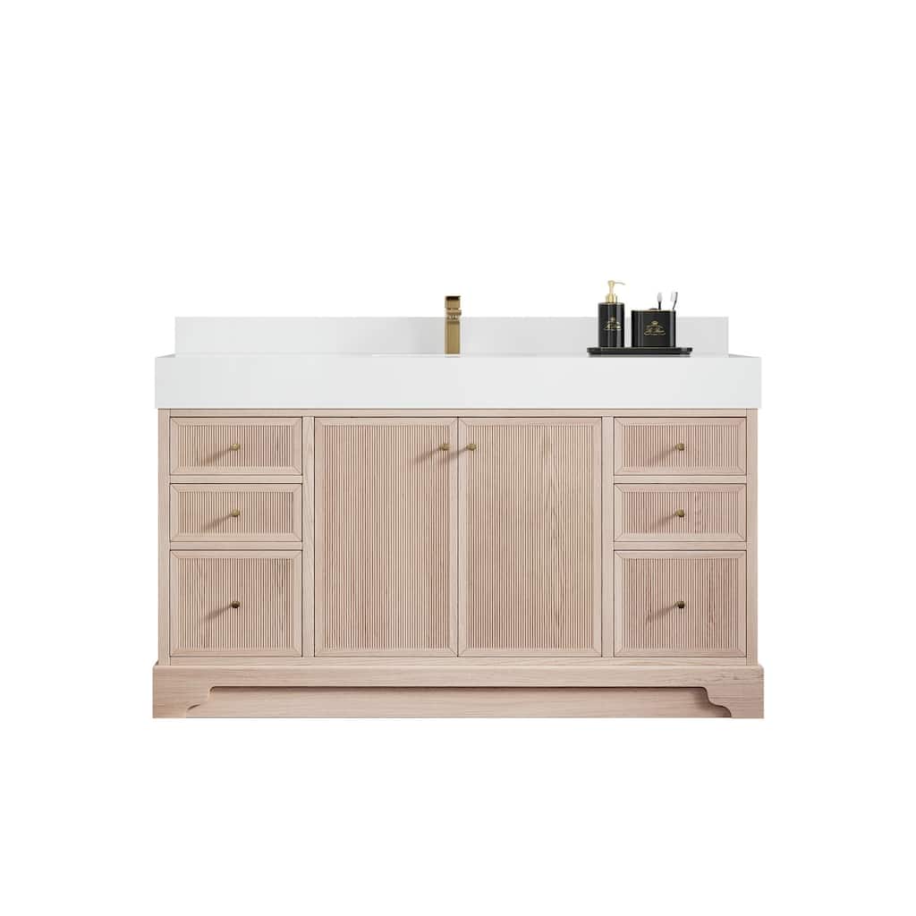 Willow Collections 60 in. W x 22 in. D Manhattan Oak Wood Single Sink Bathroom Vanity with Countertop