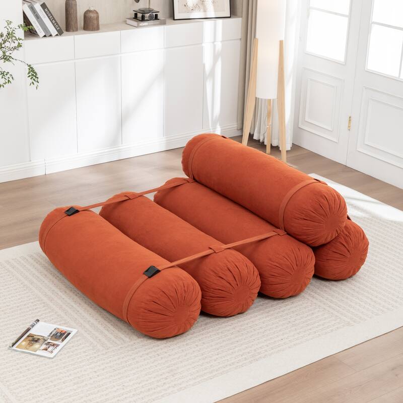 Versatile Lazy Sofa Corduroy Chaise Lounge Floor Couch Composed of 5 Cylindrical Pillows with Adjustable Straps