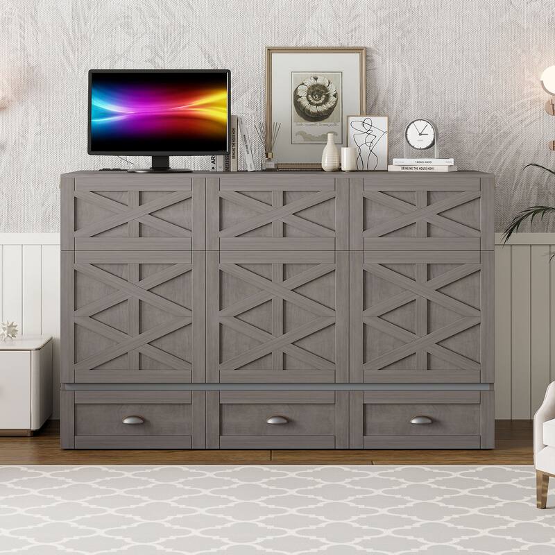 Foldable Murphy Bed with Large Drawers, USB Ports and Outlets