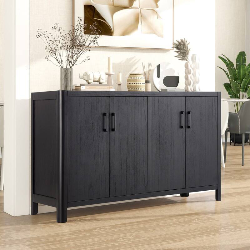 Farmhouse Style 4-Door Cabinet with Natural Finish for Rustic Entryways and Small Spaces