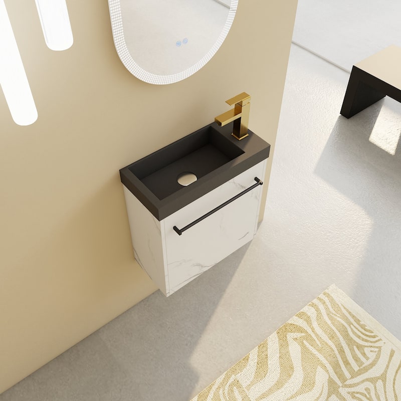 20 inch Wall-Mounted Bathroom Vanity Set in White and Black with Integrated Resin Sink
