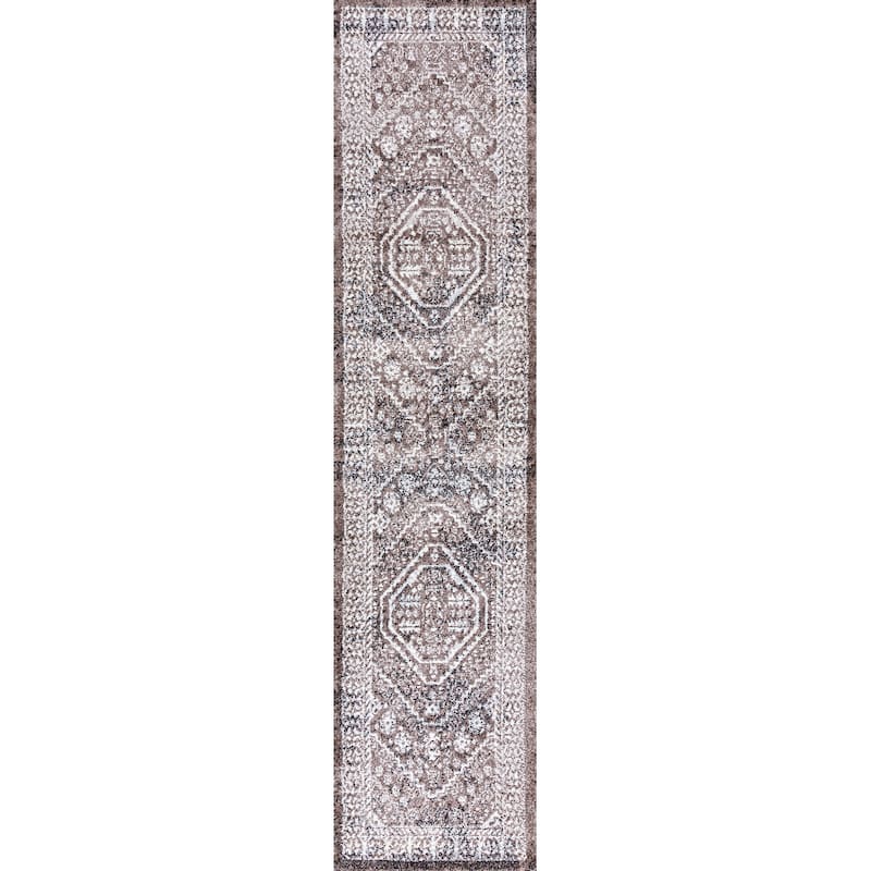 JONATHAN Y Dhiya Cottage Medallion Area Rug - 2 X 10 - Brown/Ivory