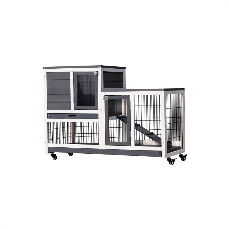 Removable wooden outdoor rabbit hutch with Wheels, Ramp