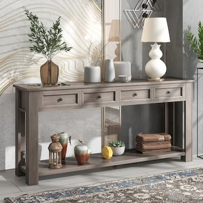 Console Table/Sofa Table with 4 Storage Drawers and Bottom Shelf
