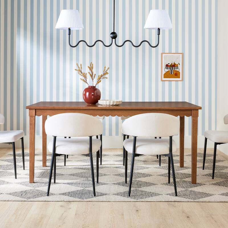 Modern Scalloped Solid Oak Wood Dining Table For 6
