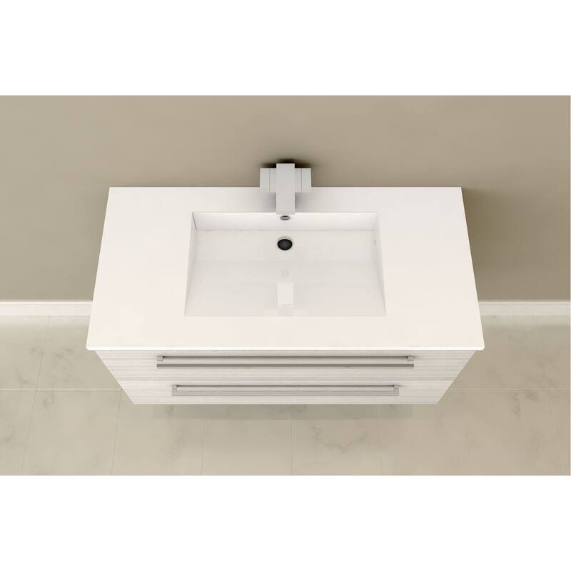 Silhouette Collection 30" Wall Mount Cultured Marble Bathroom Vanity with Sink and Drawers