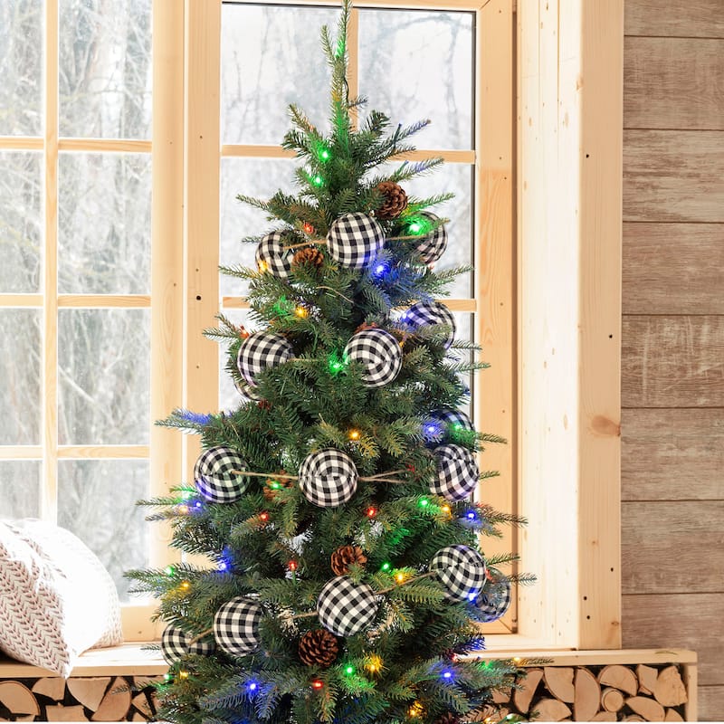 Glitzhome 6'L Christmas Plaid Fabric Ball Garland Set of 2