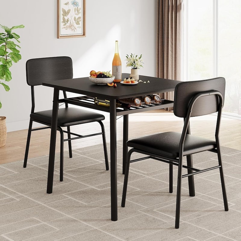 Kitchen Dining Table for 2 with Storage Rack Set for Small Space, Apartment - Black