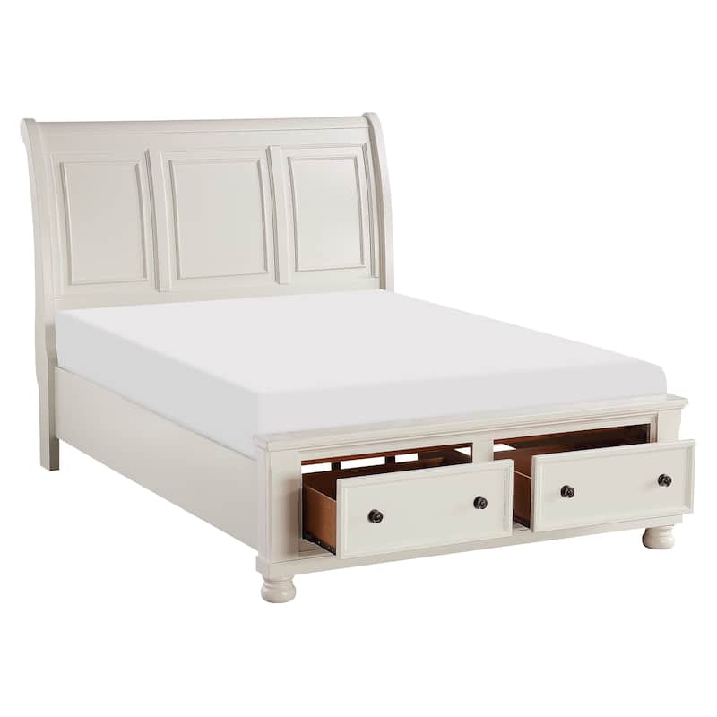 White Finish Bedroom Set 3pcs Platform Bed and 2x Nightstands