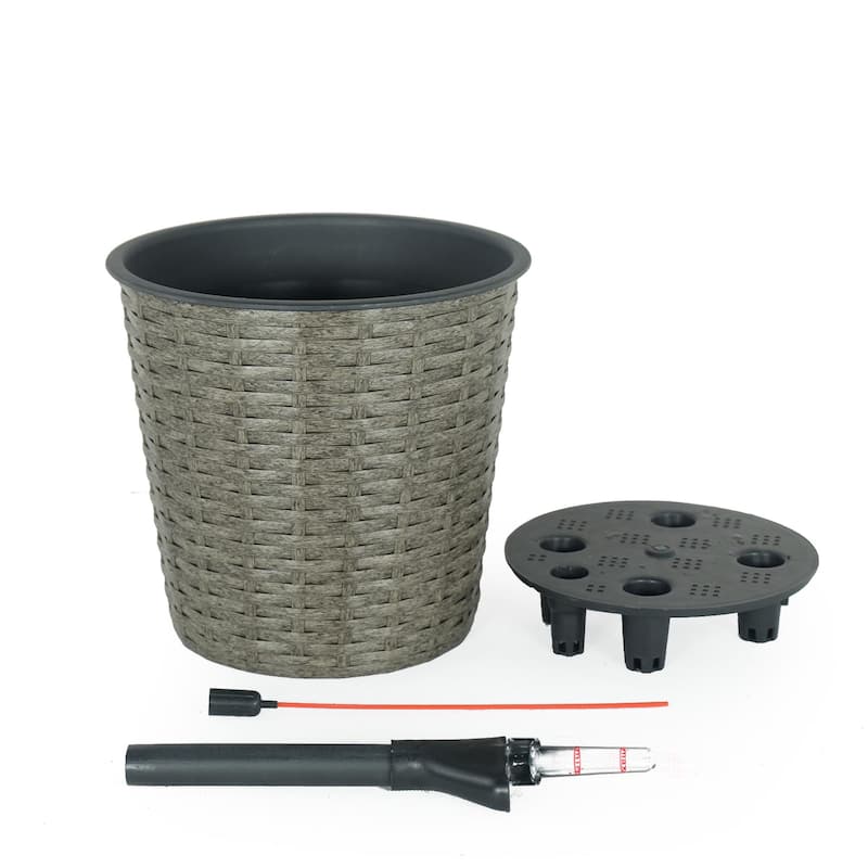 2-Pack Self-watering Wicker Round Decor Planter