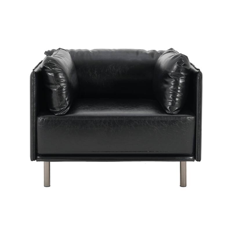 Faux Leather Upholstered Club Chair Reading Chair with Metal Legs