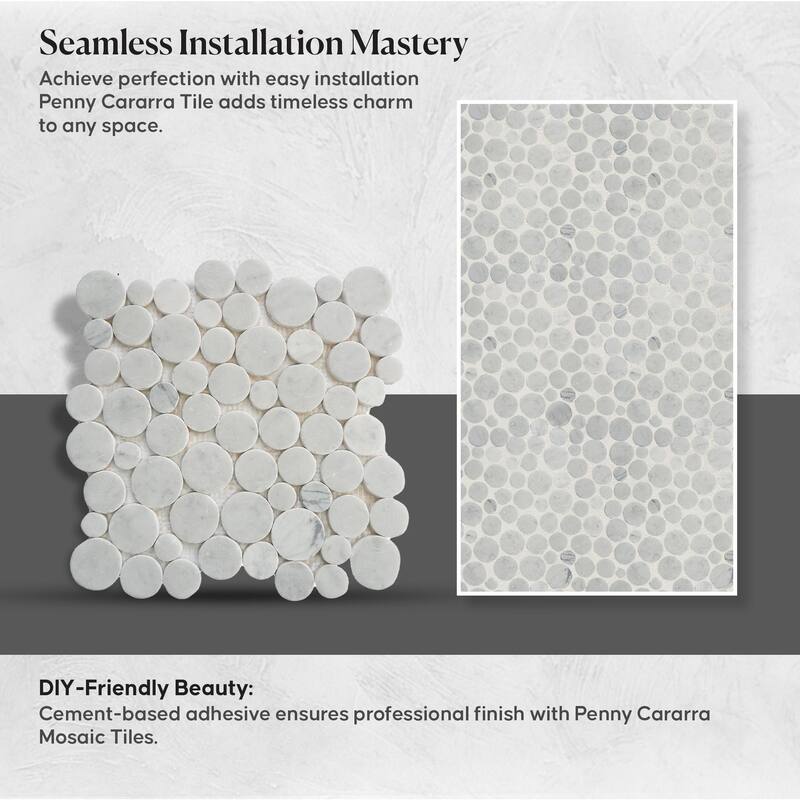 Penny Carrara Marble Mosaic Tile - Floor and Wall Carrara Tile - Honed Finish Tiles for Kitchen 12" X 12" (5 Sqft per case)