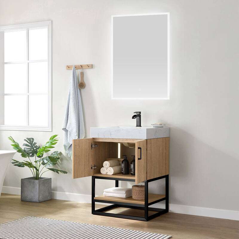 Alistair Single Bath Vanity with White Grain Stone Top without Mirror