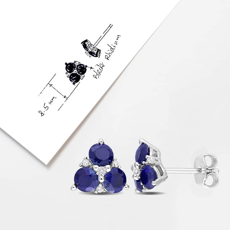 Miadora 1 7/8ct TGW Created Blue Sapphire and Created White Sapphire Earrings Sterling Silver