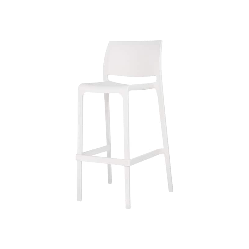 HomeRoots Set of Two 30" White Heavy Duty Plastic Low Back Outdoor Bar Height Chairs