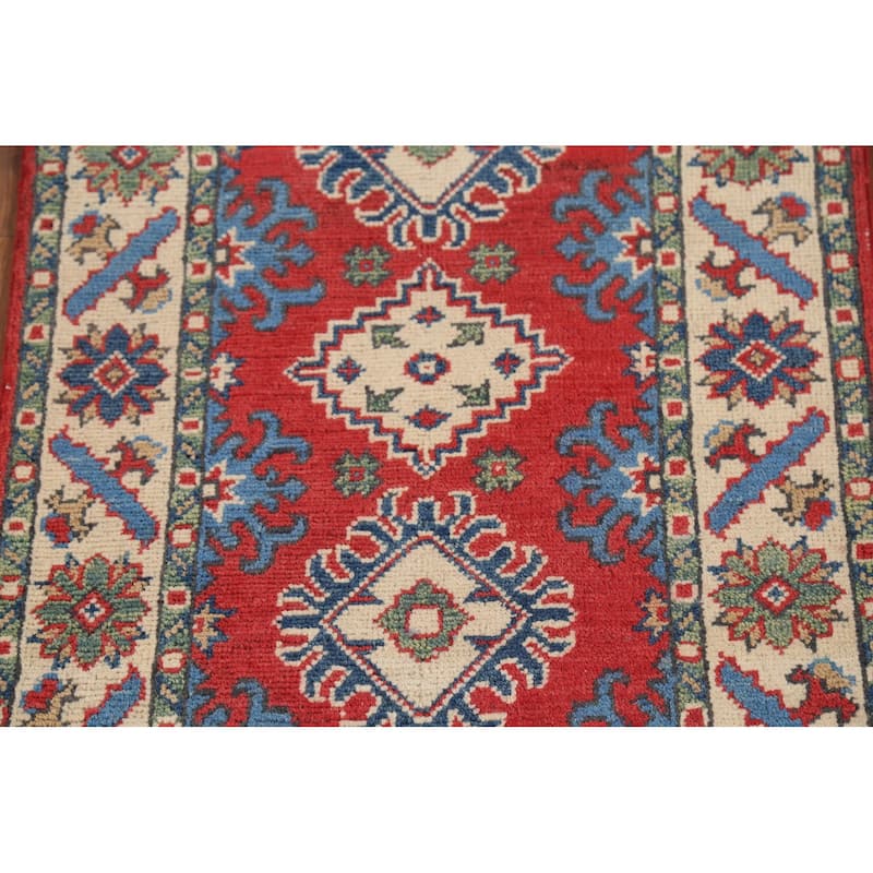 Geometric Red Kazak Oriental Accent Rug Handmade Wool Carpet - 2'1"x 2'10"