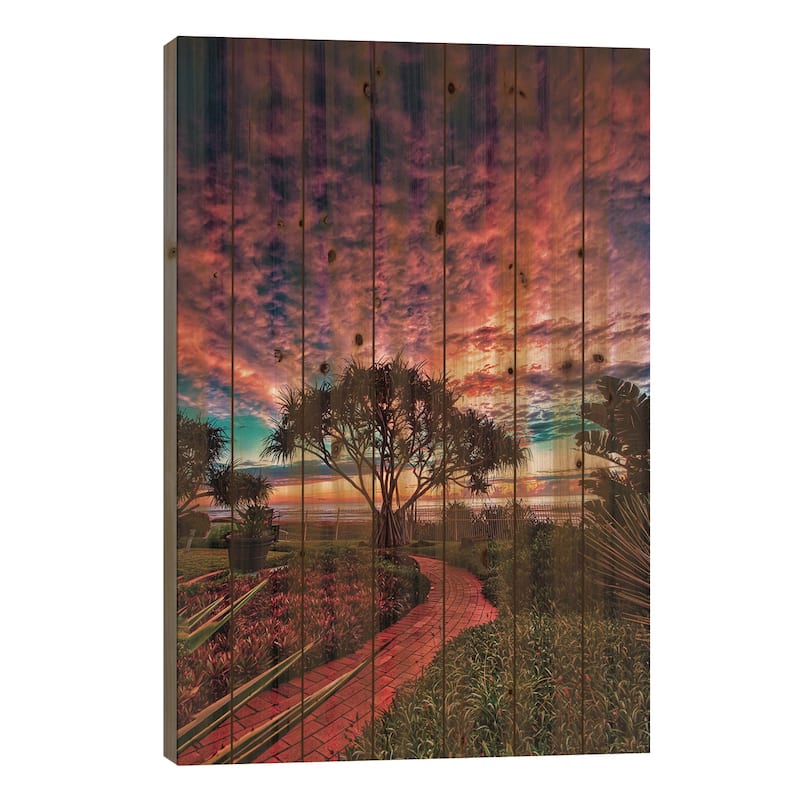Red Brick Path Print On Wood by Ben Mulder - Multi-Color - 26x18x1.5