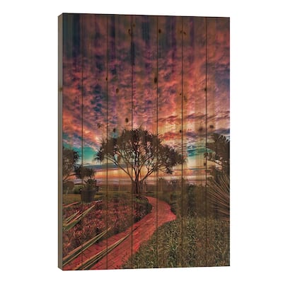 Red Brick Path Print On Wood by Ben Mulder - Multi-Color
