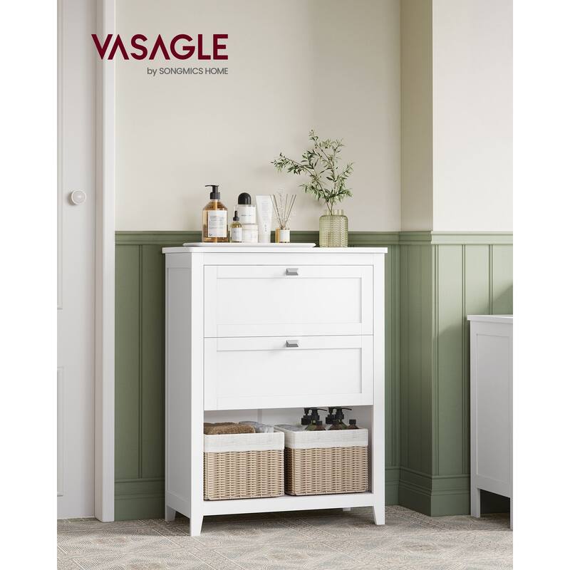 31.5" Cloud White Bathroom Storage Cabinet with Adjustable Drawer Divider Rattan Baskets and Shelf - 11.8”D x 23.6”W x 31.5”H