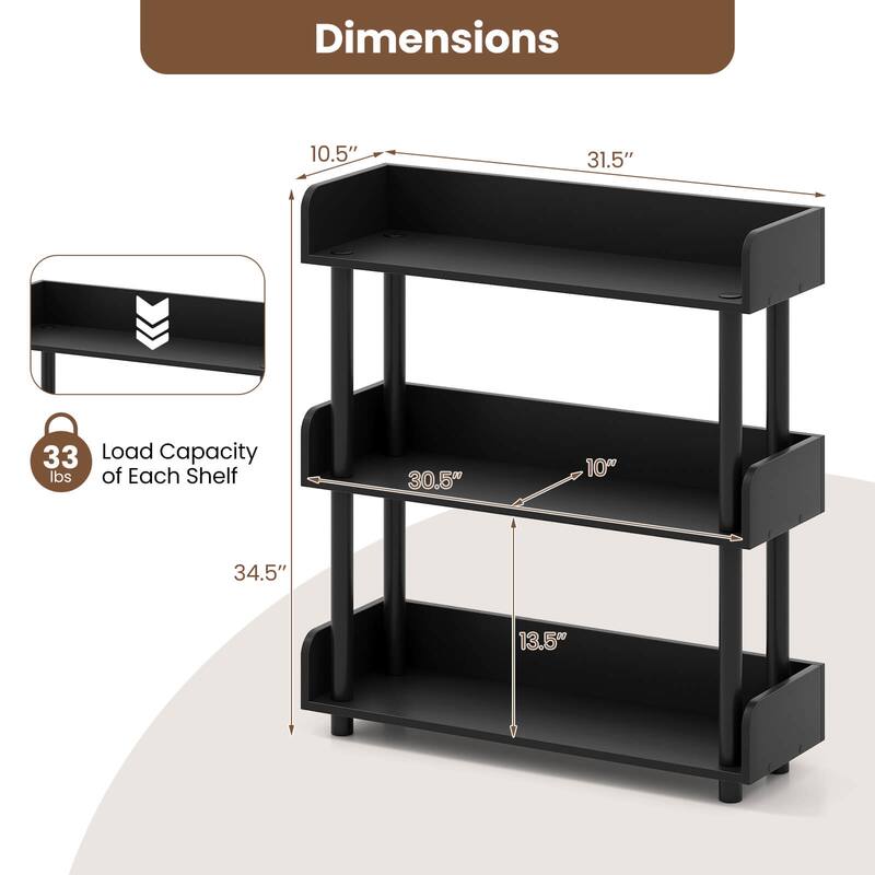 Costway 1/2 PCS 3-Tier Bookshelf with Anti-Tipping Kit, Industrial - See Details