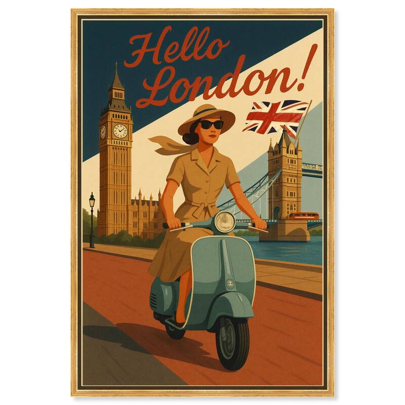 Scooter English Travel Canvas by Art Remedy - Gold - 30" x 45"
