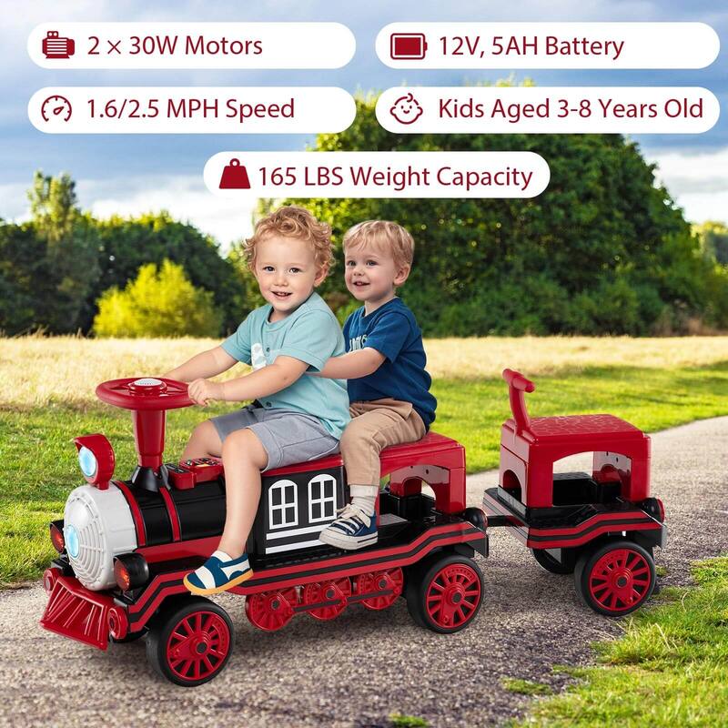 Costway 3-Seater Ride on Train Set Trackless, 12V Ride on Toy Car with - See Details