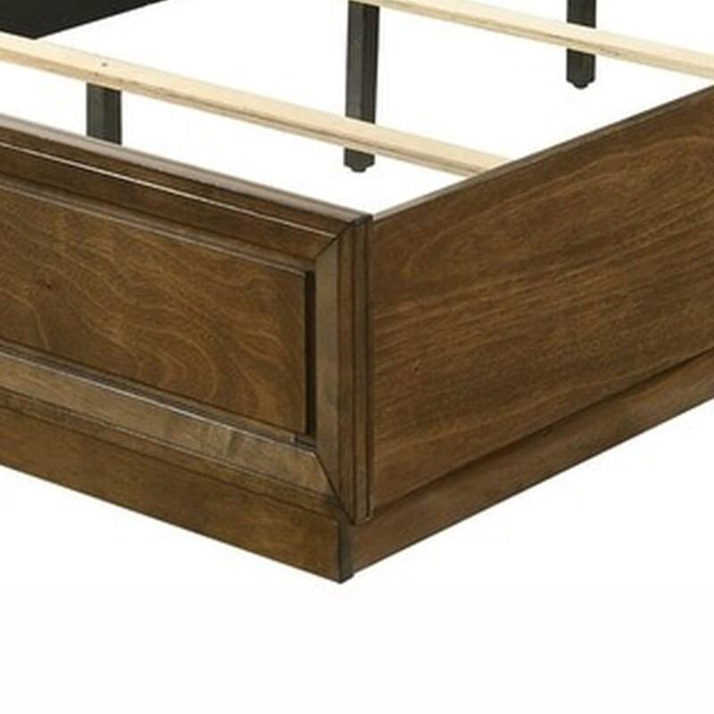 Rouk Full Size Bed w Panel Headboard, Walnut Brown Okume Veneer