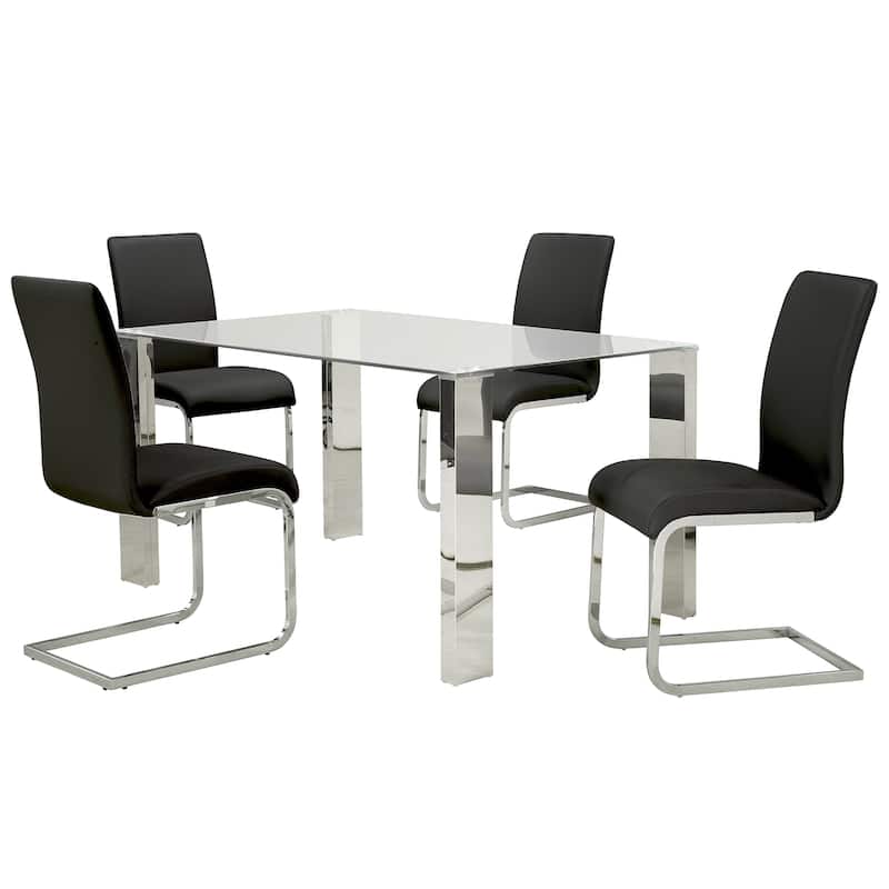 Contemporary Faux Leather and Metal Dining Chair, Set of 4 - Black and Chrome