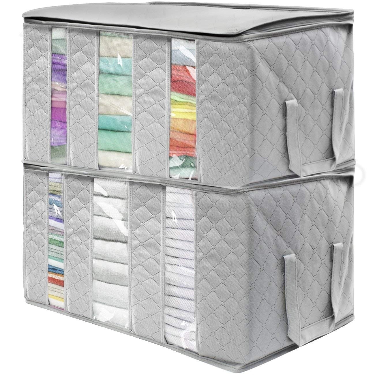 Foldable Fabric Storage Organizer Bag 3 Sectional (Pack of 2, Grey) - 24" L X 13" W X 12" H