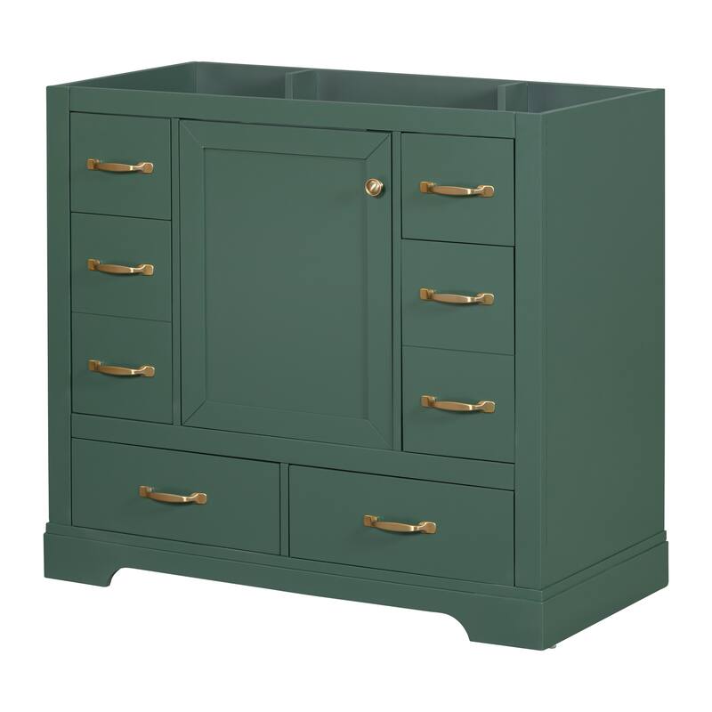 Freestanding Green Bathroom Cabinet Base - Ample Storage, Multi-Functional Drawers, Sink Not Included - 35.5in L