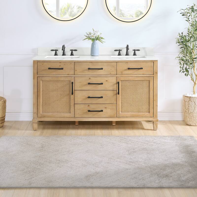 Altair Solana Bath Vanity Base without Top and Sink, no Mirror - 60 inch - Matte - Weathered Fir