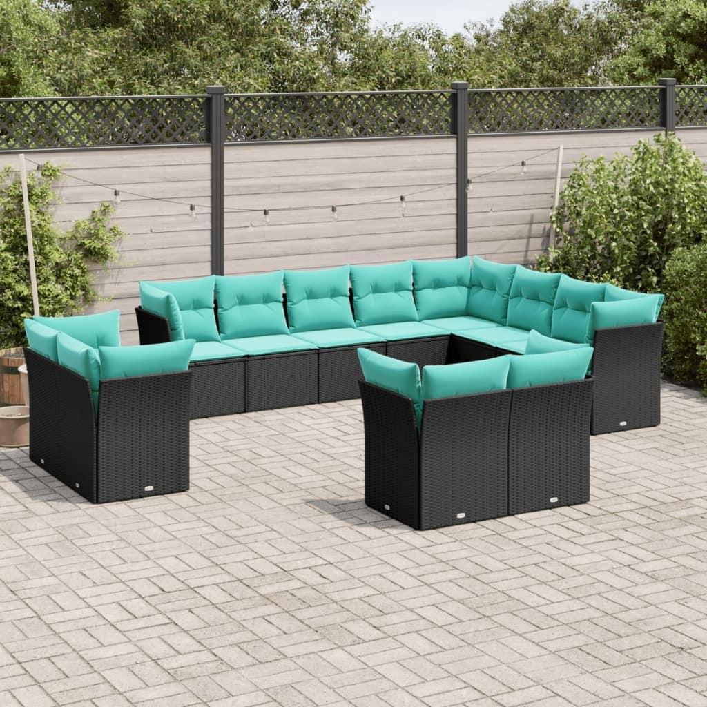 vidaXL 12 Piece Patio Sofa Set with Cushions Black Poly Rattan
