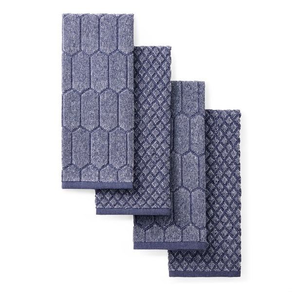 MARTHA STEWART Honeycomb Chambray Textured Kitchen Towel 4-Pack Set - Navy Blue