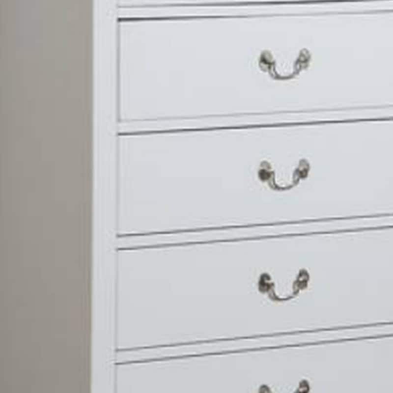 Vix 47 Inch 5 Drawer Tall Dresser Chest, Metal Handles, Crisp White Wood