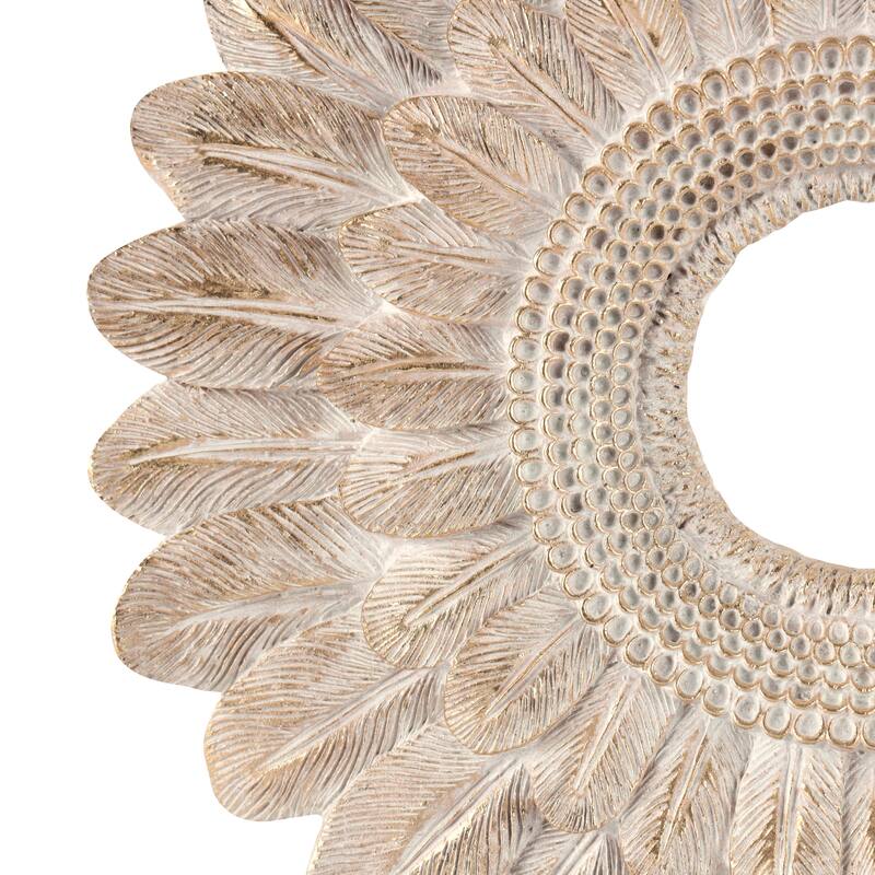 Resin Bird Feather Ring Sculpture with Black Stand - Cream - Roche River Decor - 4"W x 12"L x 17"H