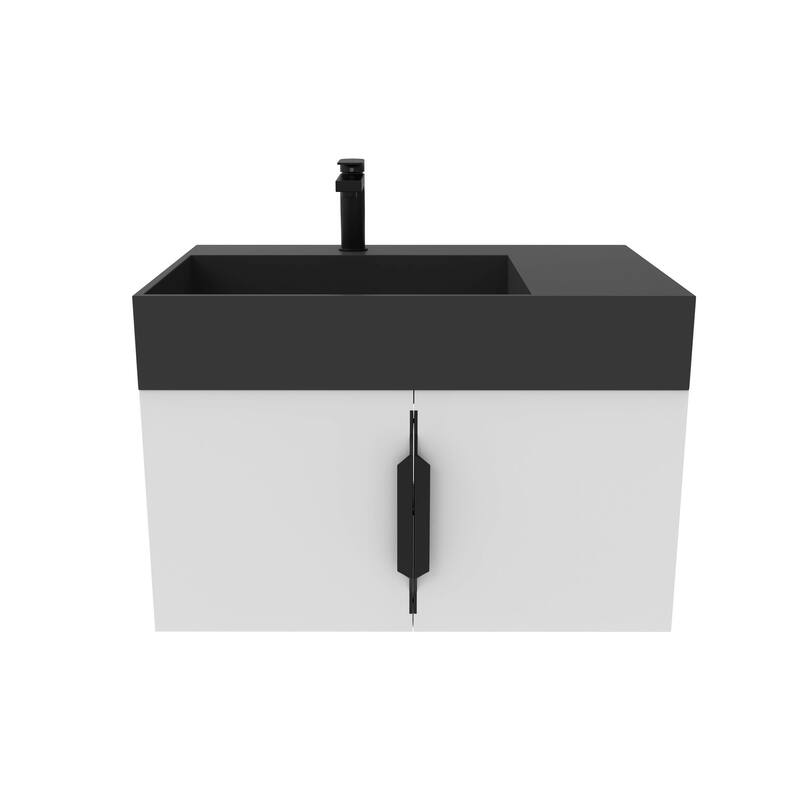 Amazon 30" Wall Mounted Bathroom Left Basin Vanity Set w/ Black Top
