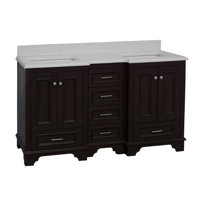KitchenBathCollection Nantucket 60" Double Bathroom Vanity with Quartz Top