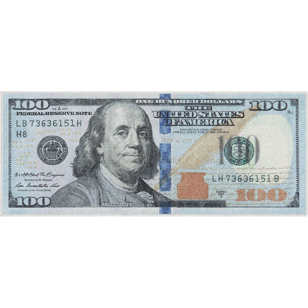 Well Woven Money Dollar Front Novelty Machine Washable Area Rug
