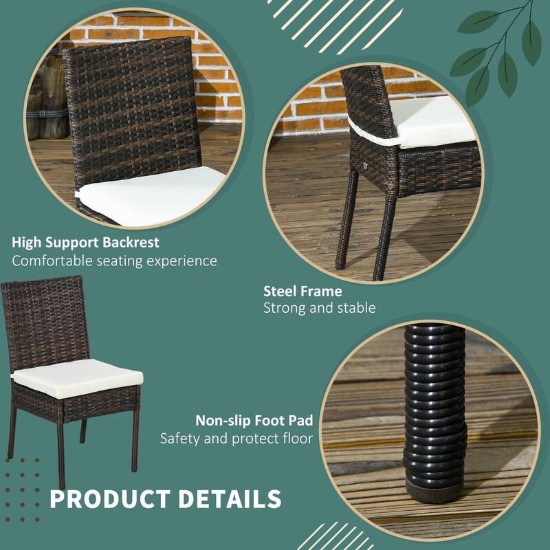 Outsunny 4 PE Rattan Outdoor Dining Chairs with Cushions, Patio Wicker Dining Chairs with Backrests for Porch, Deck
