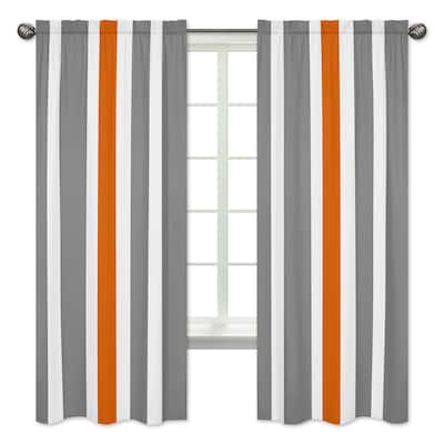 Sweet Jojo Designs Stripe Collection Gray and Orange Window Curtain Panels