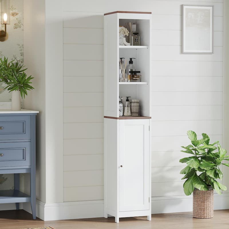 Anmytek Tall Bathroom Storage Cabinet with Reversible Door White Narrow Linen Tower Floor Organizer for Small Spaces