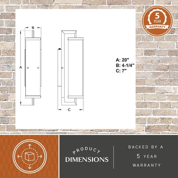 dimension image slide 1 of 3, VAXCEL Morgan Park 1-Light Dusk to Dawn Sensor Outdoor Wall Sconce, Durable Steel, Clear Seeded Glass Shade, LED Compatible