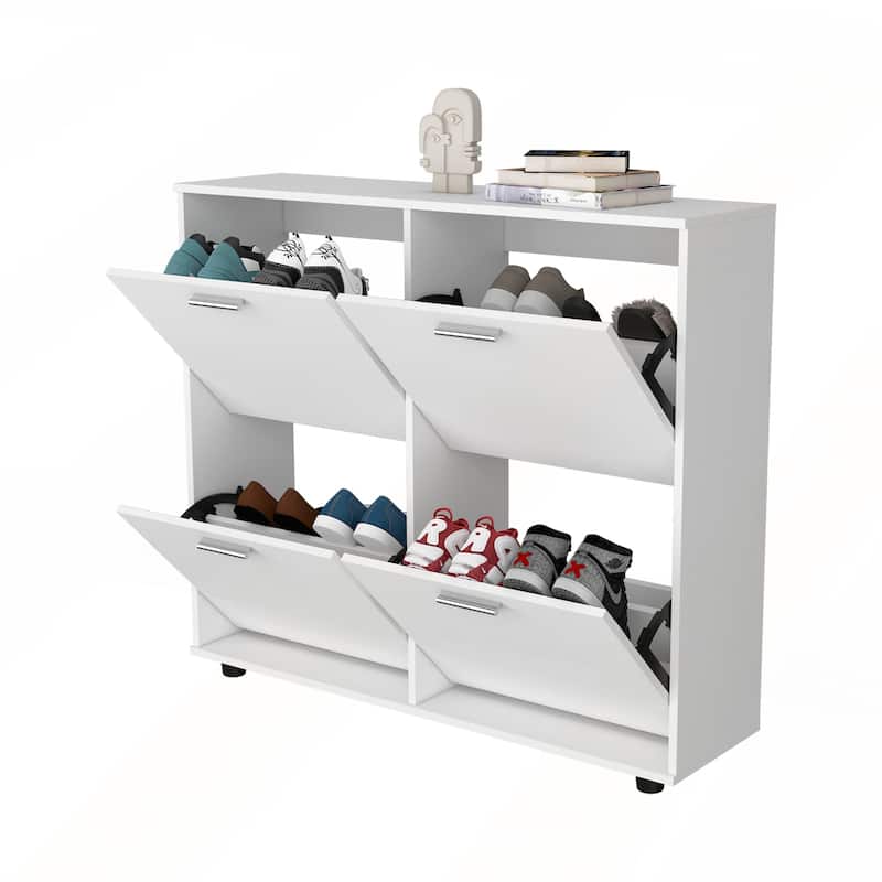 White Tilt-Out Shoe Storage Cabinet - White - 4-drawer