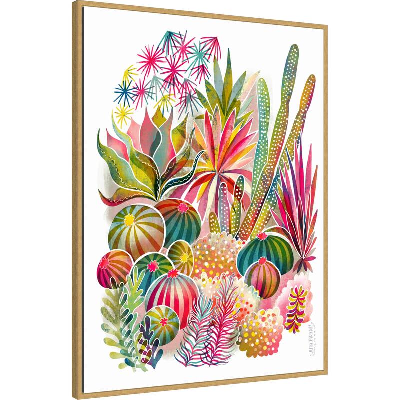 Flowering Succulent and Cacti Garden by Uta Krogmann Framed Canvas Wall Art Print - Sylvie Bright Gold