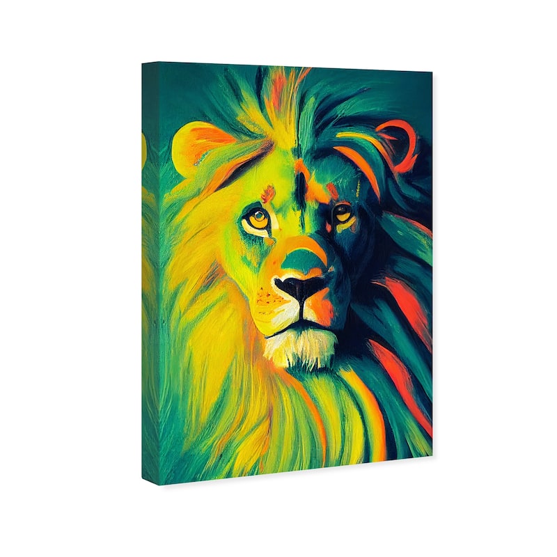 Wynwood Studio Canvas Animals Feline Royalty Green and Bohemian & Eclectic Wall Art Canvas Print - Green, Orange